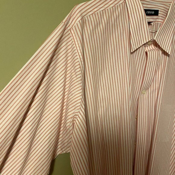 Izod Men's Dress Shirt Red-White lines - Picture 8 of 11